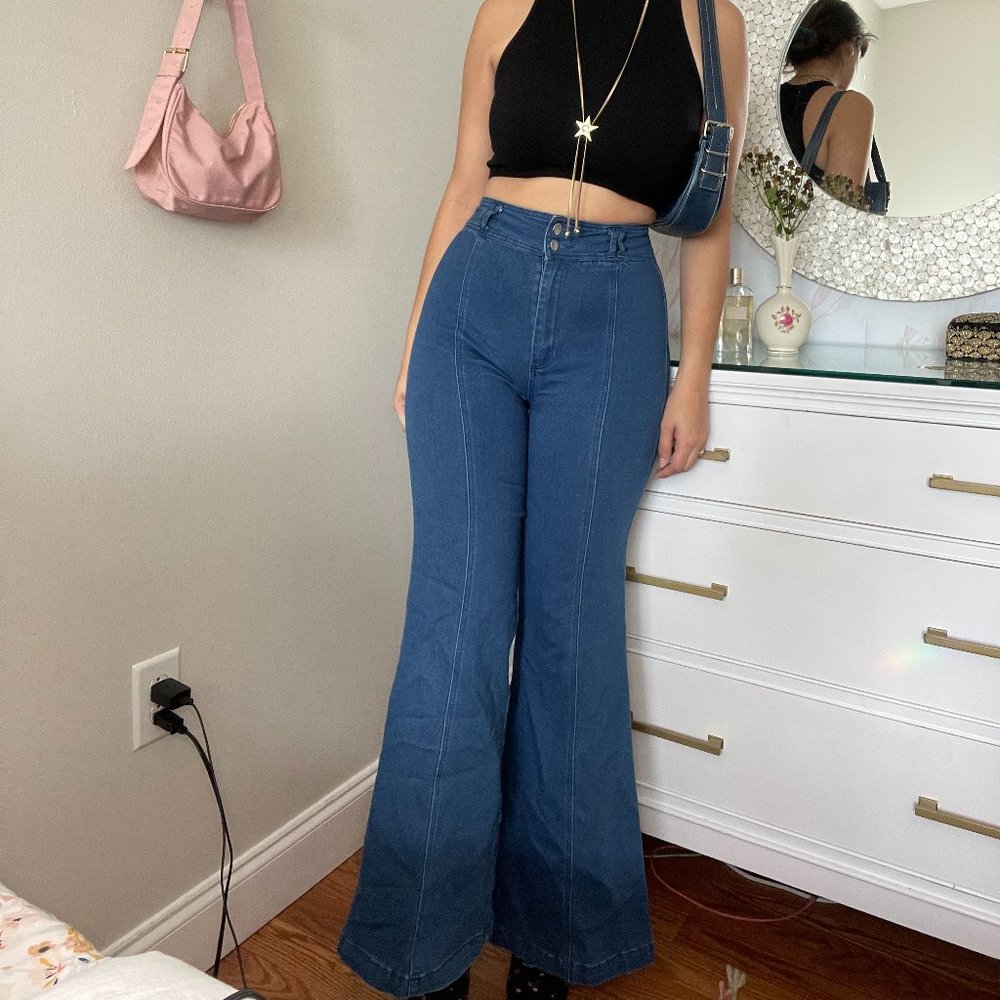 High Waisted Blue Flared Jeans